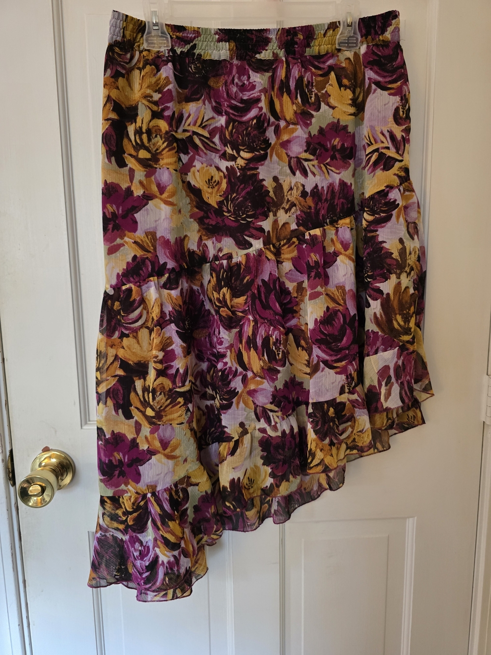 Ava & Viv Purple and Yellow Floral Asymmetrical Ruffle Skirt